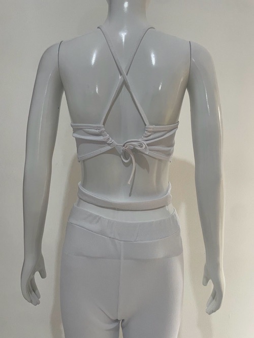 Suspenders pleated slim fit two-piece set Spice girl pleated suspenders, slacks set solid color knitted split top + bootcut slim turned-up trousers