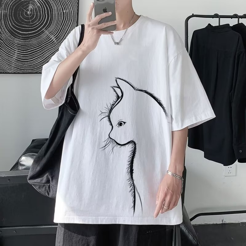 XZW Men's Fashion Design Sense Cat Print Short Sleeve T-shirt