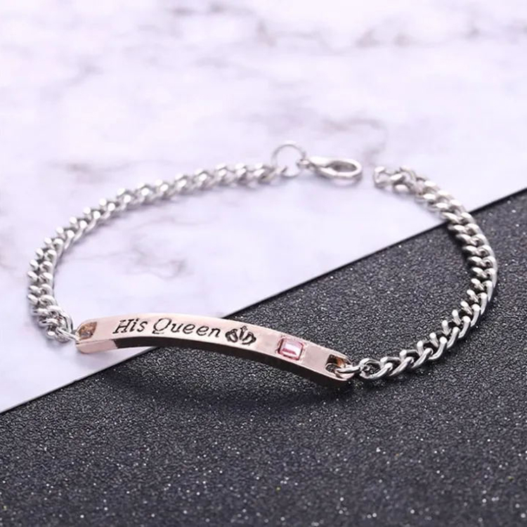 2 Pcs/Set Couple Bracelets Men/Women Bracelets His Queen Her King Bracelet Chain Crystal On Hands Jewelry Lovers Gift Valentine's Day