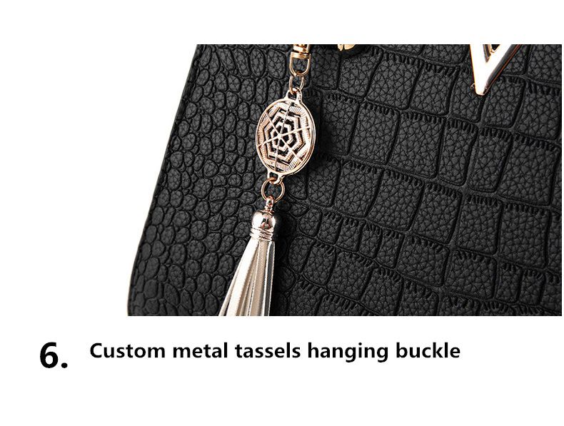 Crocodile leather women's bag V letter designer women's handbag