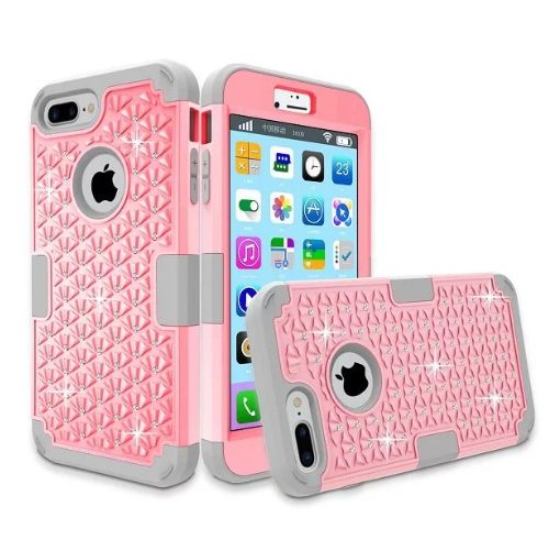 Rhinestone Shockproof Armor Phone Case For iPhone 7 iPhone 8 iPhone 7 Plus iPhone 8 Plus Silicone+PC Hybrid Phone Cover Shell (PINK, GREEN, VIOLET)
