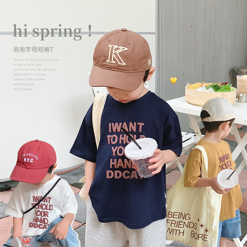 DDM-M0060 Boys Summer Cotton Fashion Letters Prints Short Sleeve T-shirts New Youth Teenage 5-14 Years Boys Streetwear Outfits Tops Clothes