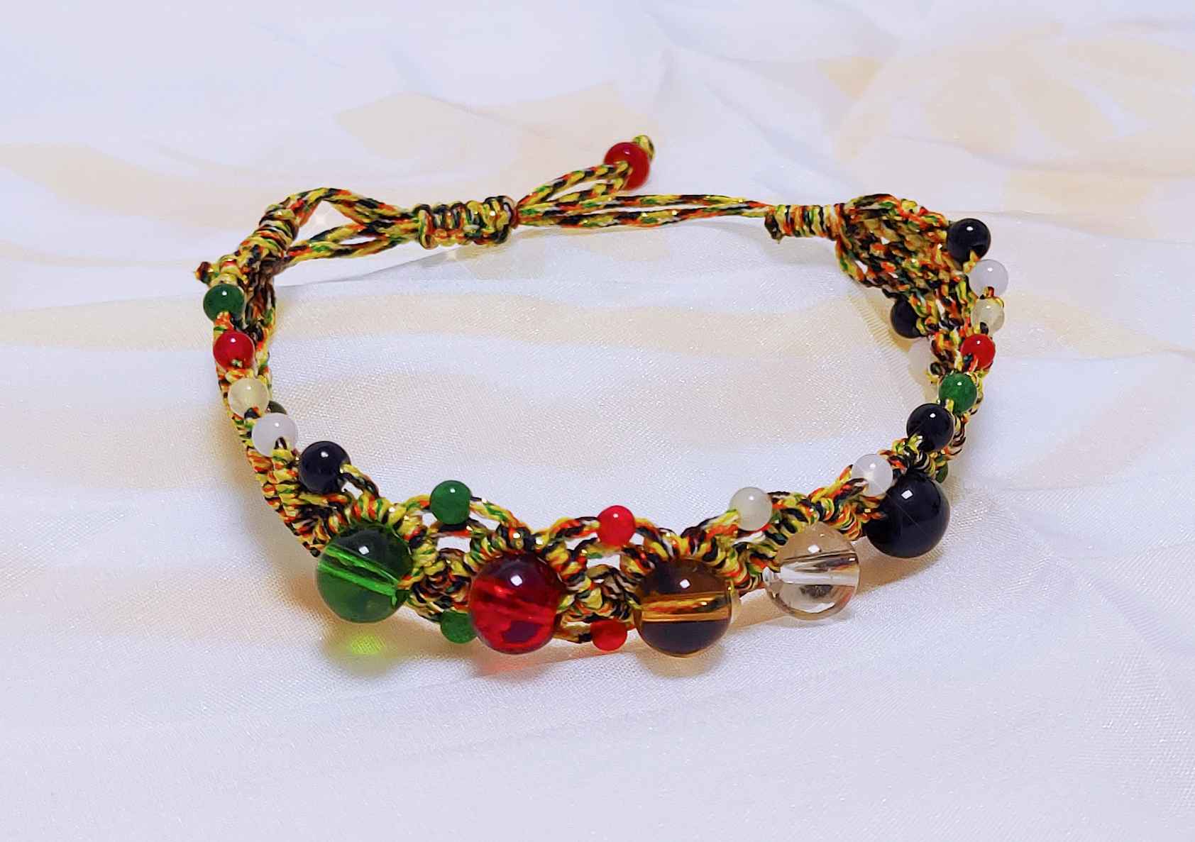 WELLHOME Merry Christmas Chinese New Year five-color thread wide models five-color beads five-color rope bracelets for men and women hand-knitted vajra knot red rope bracelet