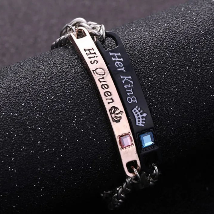 2 Pcs/Set Couple Bracelets Men/Women Bracelets His Queen Her King Bracelet Chain Crystal On Hands Jewelry Lovers Gift Valentine's Day