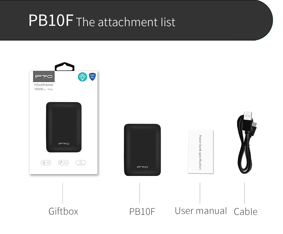 IPRO Power Bank PB10F 10000mAh Black White Mobile Power with USB Cable Micro interface for Smart Phone Xiaomi iPhone Samsung Tablets Charging Outside Charger