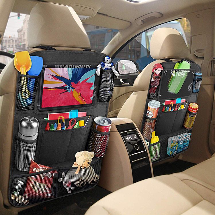 Car Oxford Cloth Storage Bag Large Capacity Seat Back Organizer Rear Seat Anti-Kick Mat Multi-Pocket Auto Backseat Storage Bag
