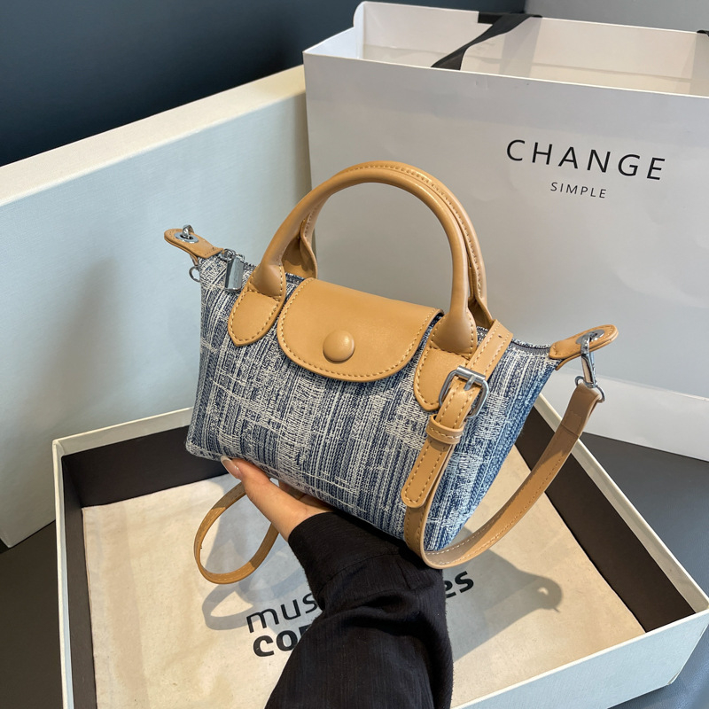 SS8305 Women's New Contrast Handheld Small Bag Versatile Denim Dumpling Bag