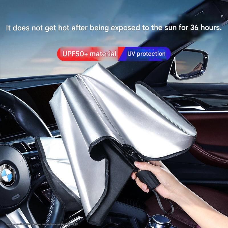 New Car Sun Shade Umbrella, Front Windshield Sunshade Heat Insulation Board, Foldable Umbrella Type Car Window Cover with Rearview Mirror Opening Design
