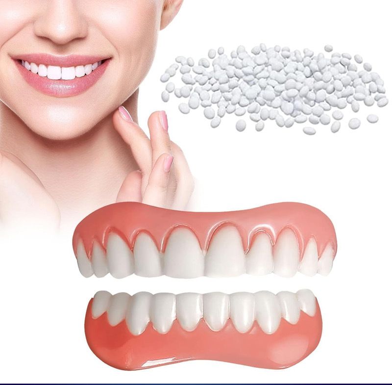Fourth generation instant smile dentures with silicone simulated teeth, whitening braces, and smiling dentures