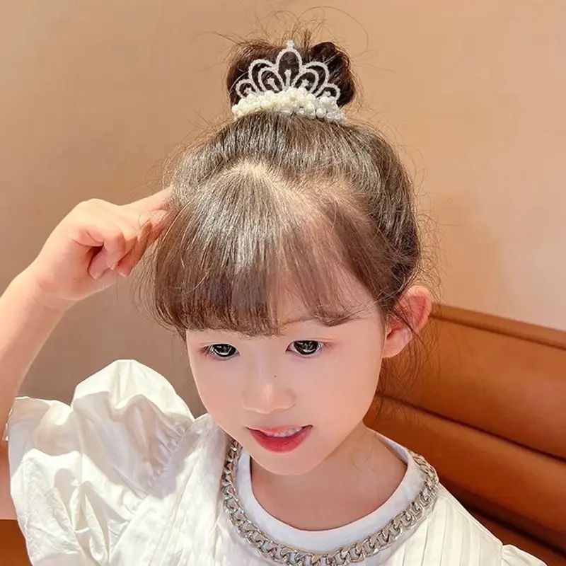 2pcs Fashion Pearl Crown Princess Hair Bands Elastic Rubber Bands Children Ball Hair Bun Ties Hair Styling Accessories
