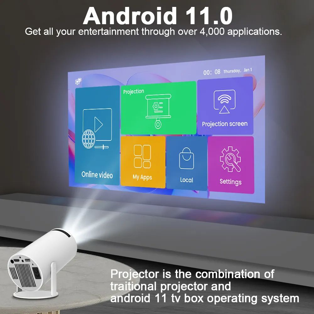 HY300 Transpeed Projector 4K Android 11 Dual Wifi6 200 ANSI Allwinner H713 BT5.0 1080P 1280*720P Home Cinema Outdoor portable Projetor