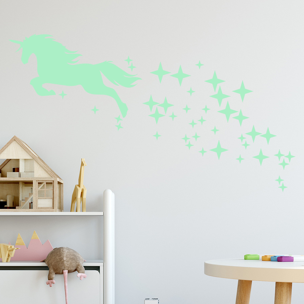 Unicorn Glow in The Dark Wall Decals Luminous Fluorescent Star Wall Stickers Baby Nursery Kids Bedroom Wall Decor