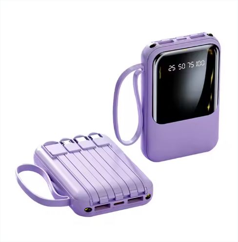  Mini Power Bank Digital Power Display External Phone Battery With 4 Cables and Torch