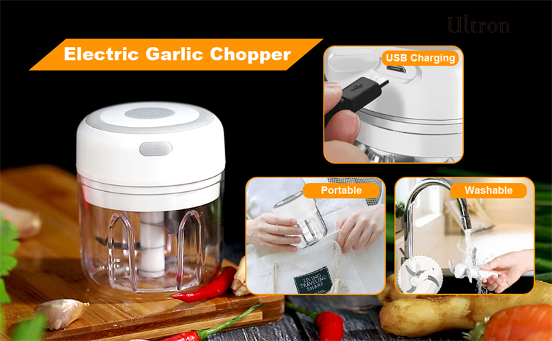250mL Mini Electric Garlic Chopper Vegetable Chili Meat Ginger Masher Machine Sturdy Durable USB Charging Blenders Kitchen