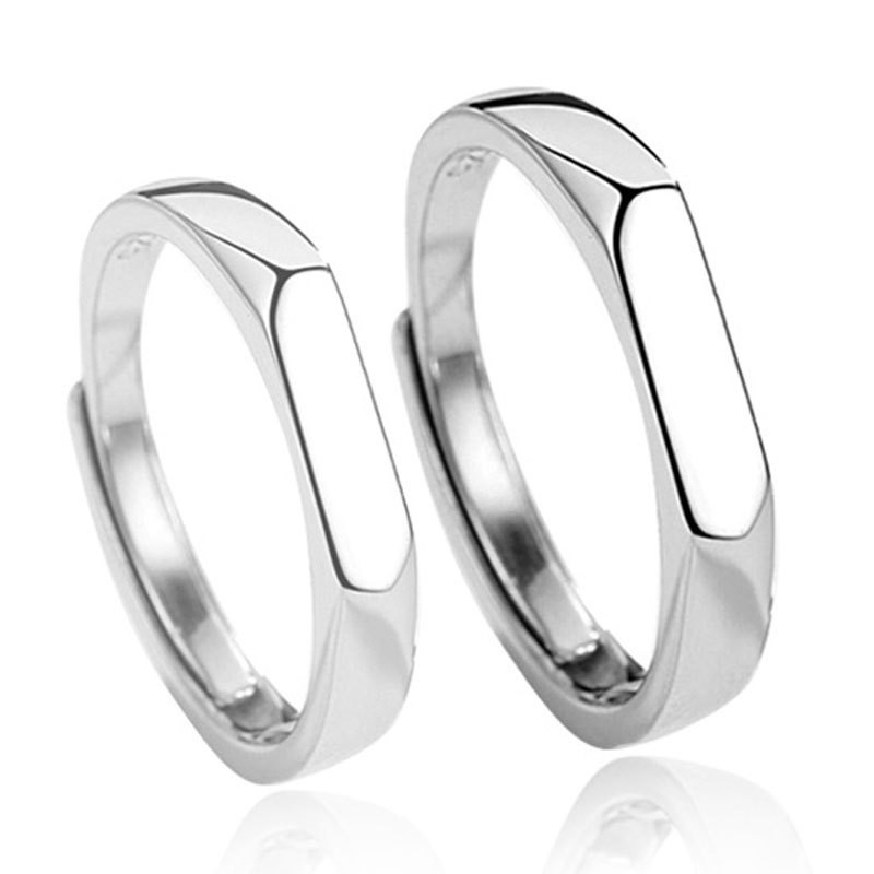 TL-092 925 Sterling Silver Couple Rings, Opening Adjustable Eternity Promise Engagement Wedding Statement Rings Simple Jewelry Gifts for Women Girls Men BFF