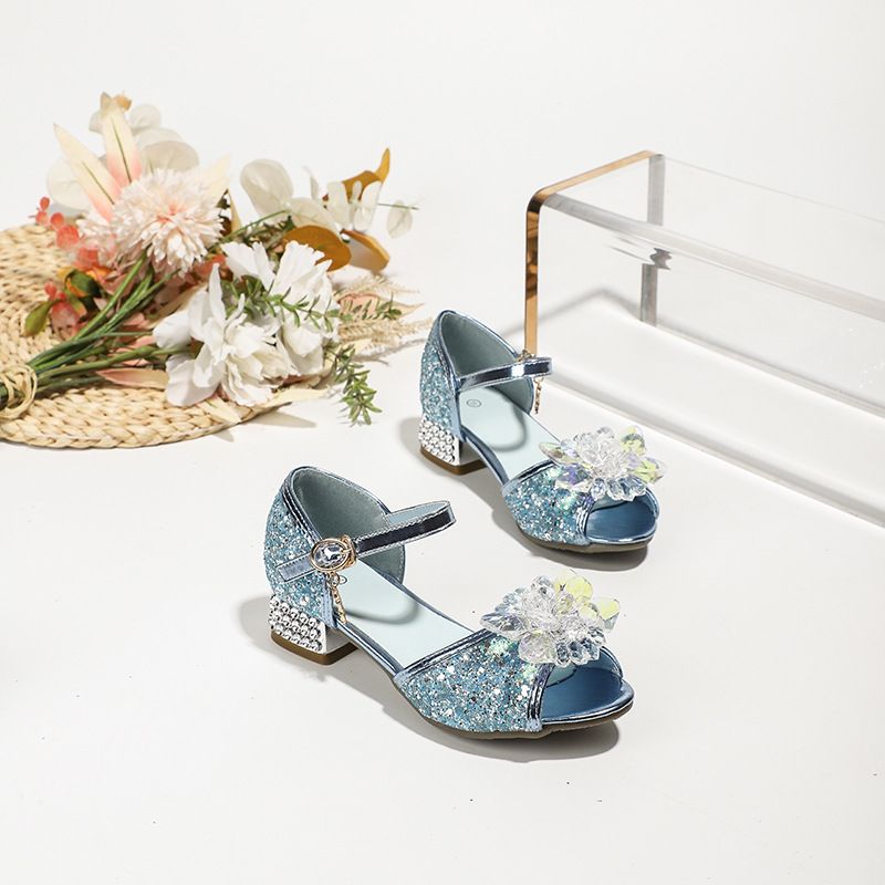 Dress Shoes Girls' High-Heeled Sandals Summer New Children's Crystal Shoes Children's Soft Soled Snow Princess Shoes