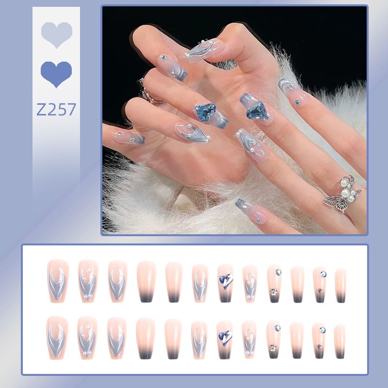24pcs set full cover stick-on 3D Bling Glitter Artficial nails French style Easy wear women press on nails