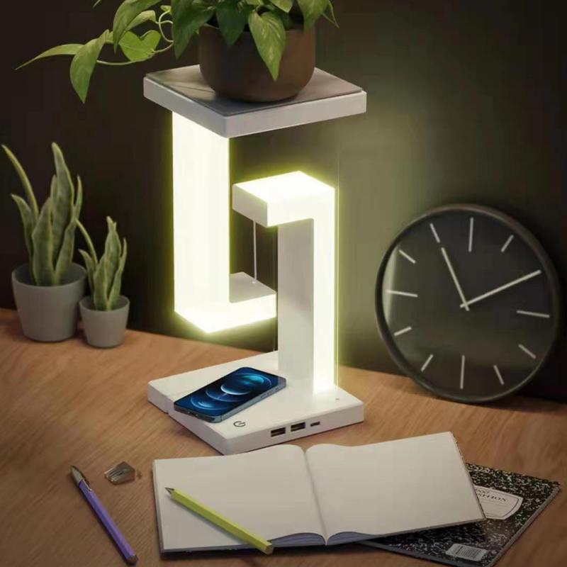 Modern Aurora LED Table Lamp - Suspended Anti-Gravity Design, Wireless Charging, Foldable, Adjustable Arm, Soft Glow, Eye-Caring, Bedroom and Living Room Decorative Lighting, Space-Saving, Easy Installation