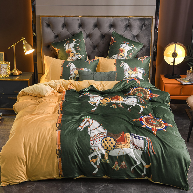 Crystal velvet coral velvet four-piece set with thick plush sheets, flannel duvet cover bedding set of 4

