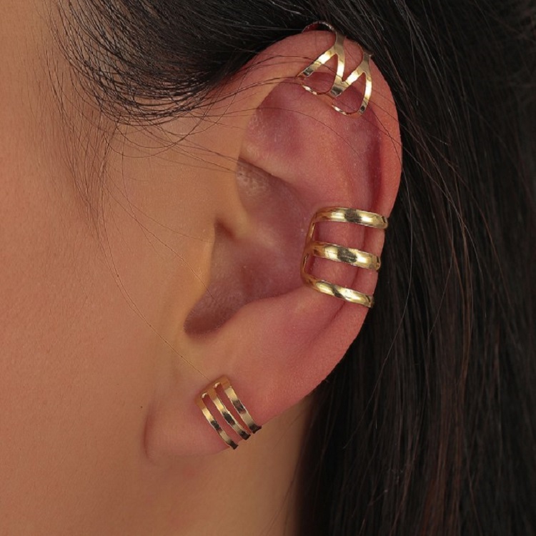 Hollow U Shape Punk Rock Ear Clip Cuff Wrap Earrings No Piercing-Clip Unisex (Gold)