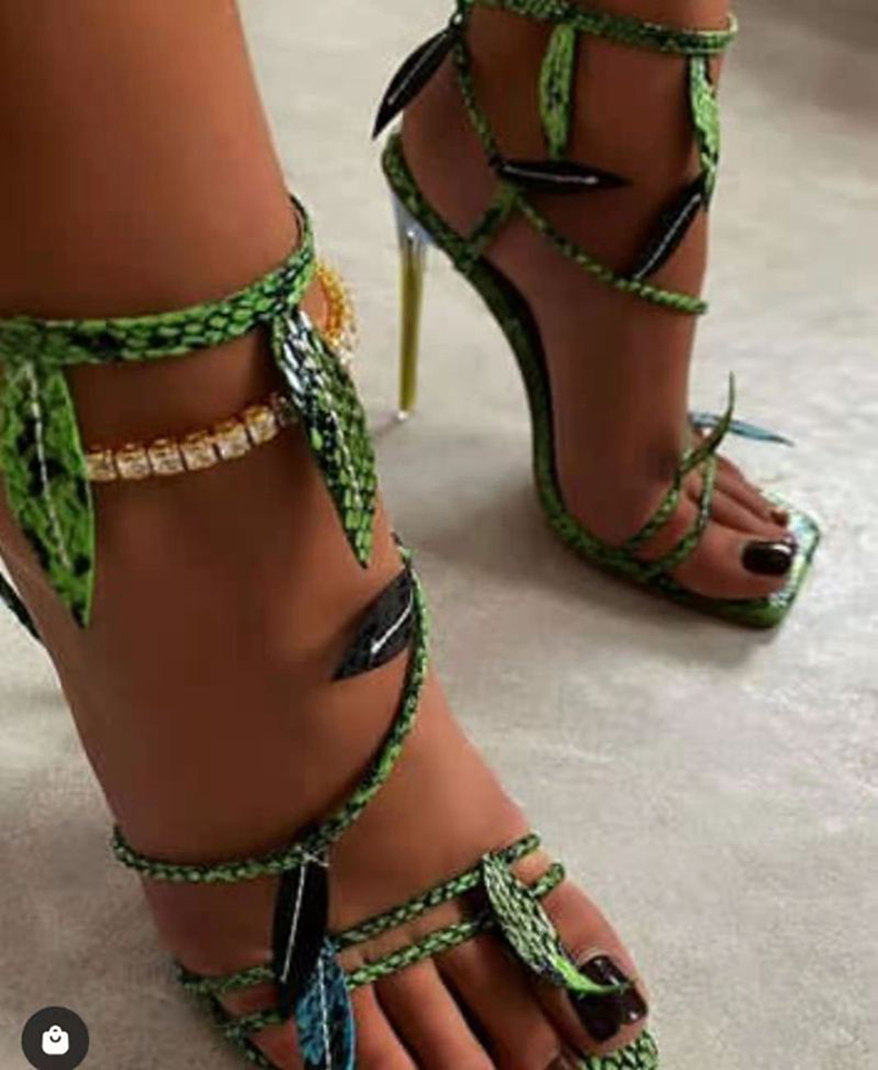101-3 Green Leaf Crystal Heel High Heels