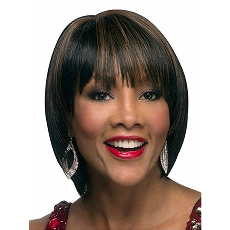 RM-3391 Short Pixie Cut Wigs for Black Women with Bangs Mixed Blonde Straight Synthetic Hair Hair Wig Heat Resistant Wig for Daily Use