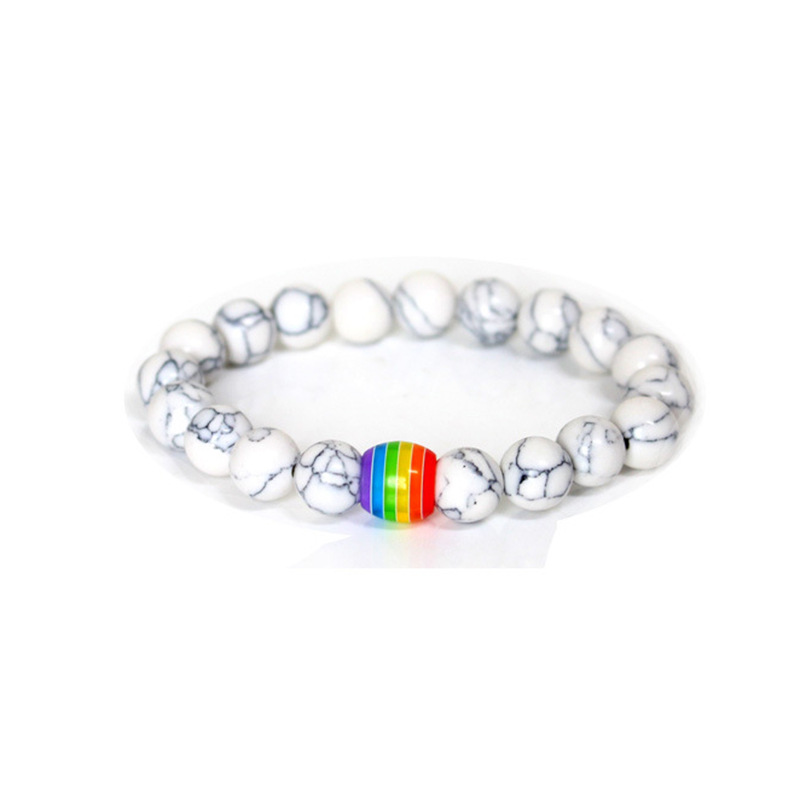10mm Rainbow Striped Bead Bracelet, Hand Braided Wrist Jewelry, Fashion Unisex Beaded Bangle for Men Women Daily Wear