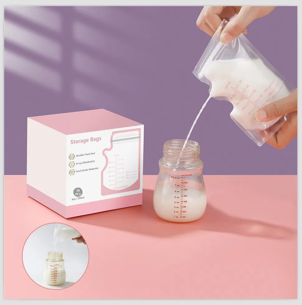 30Pcs Breastmilk Storage Bags for Breastfeeding Doubled Sealed Breast Milk Storing Bags BPA Free Self Standing Breastmilk Bags Baby Safe Feeding Bags
