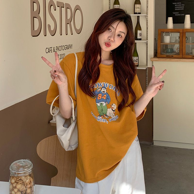 894# Women's Summer New Casual Crewneck T-Shirt Loose Cotton Top
