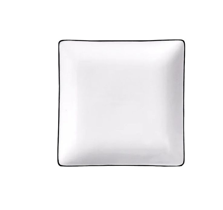 Durable Ceramic Material Luxury Dish Pasta Plate White Porcelain Square Plates And Bowl With Black Rim T-14