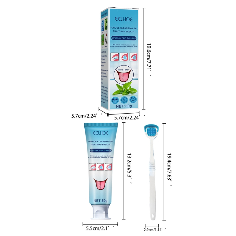 Tongue Scraper Precise Cleaning Brush Kit, Tongue Cleaning Gel Tongue Brush Easy To Use Tongue Scrubber for Men Women, 1 Pc Tongue Cleaning Gel and 1 Pc Tongue Brush