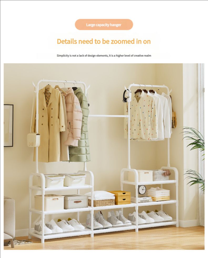 Foreign trade hot sale large capacity multifunctional clothes drying rack floor indoor household coat rack balcony clothes storage