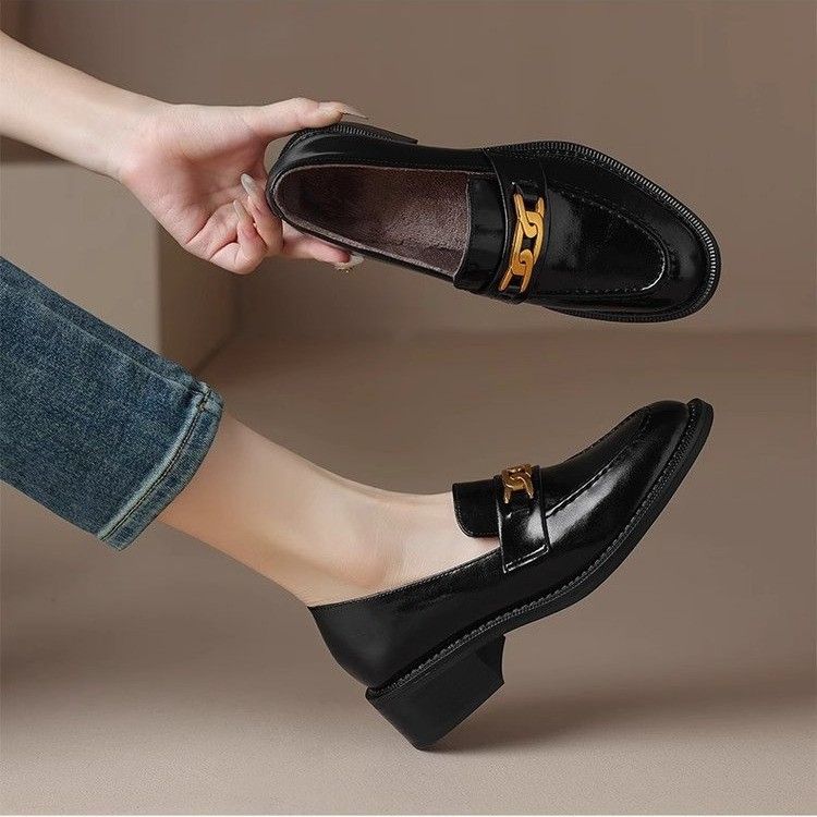 2024 Spring and autumn new British style love shallow mouth thick with retro thick soled Mary Jane round head small leather shoes woman 989