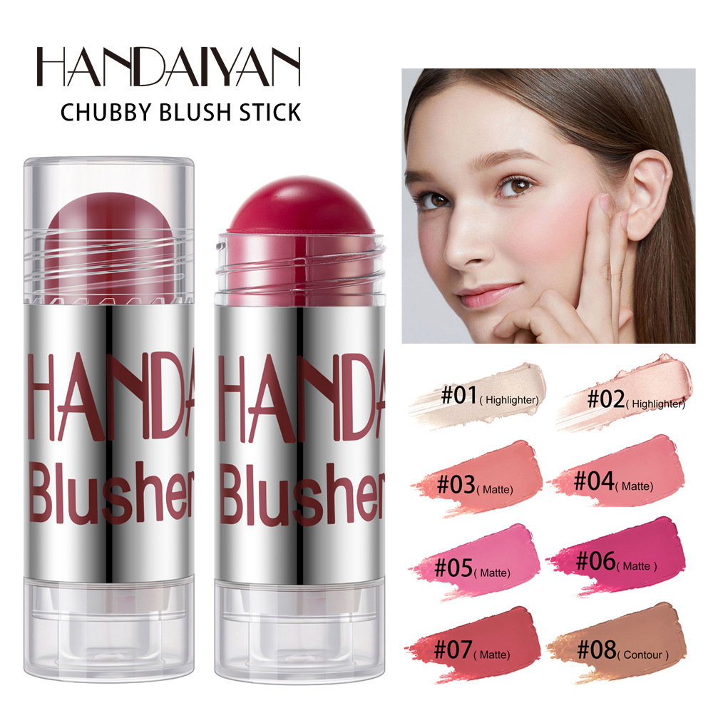 H3004 HANDAIYAN Makeup Shimmer Contour Cream Cheek Blusher Makeup Cream Blush Stick Face Cosmetics Brighten Pink Peach Blush Make Up