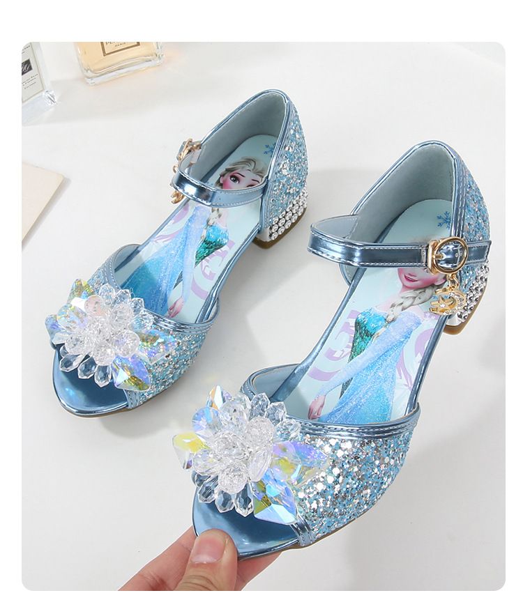 Dress Shoes Girls' High-Heeled Sandals Summer New Children's Crystal Shoes Children's Soft Soled Snow Princess Shoes