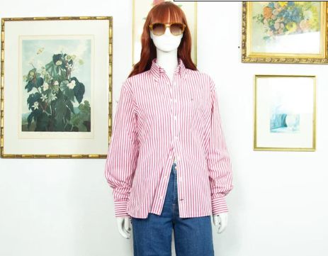 Super Latest Blouse Shirt With Red White Stripes Cotton For Women - Trendy red and white stripes for a fresh