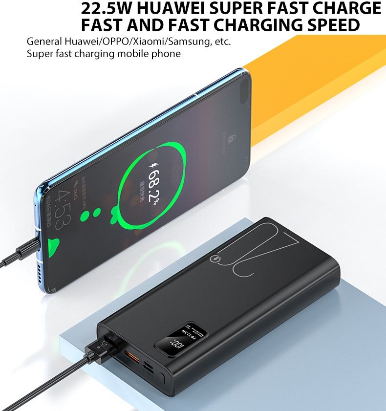 Large capacity 20000mA power bank, supporting super fast charging 22.5W mobile power bank