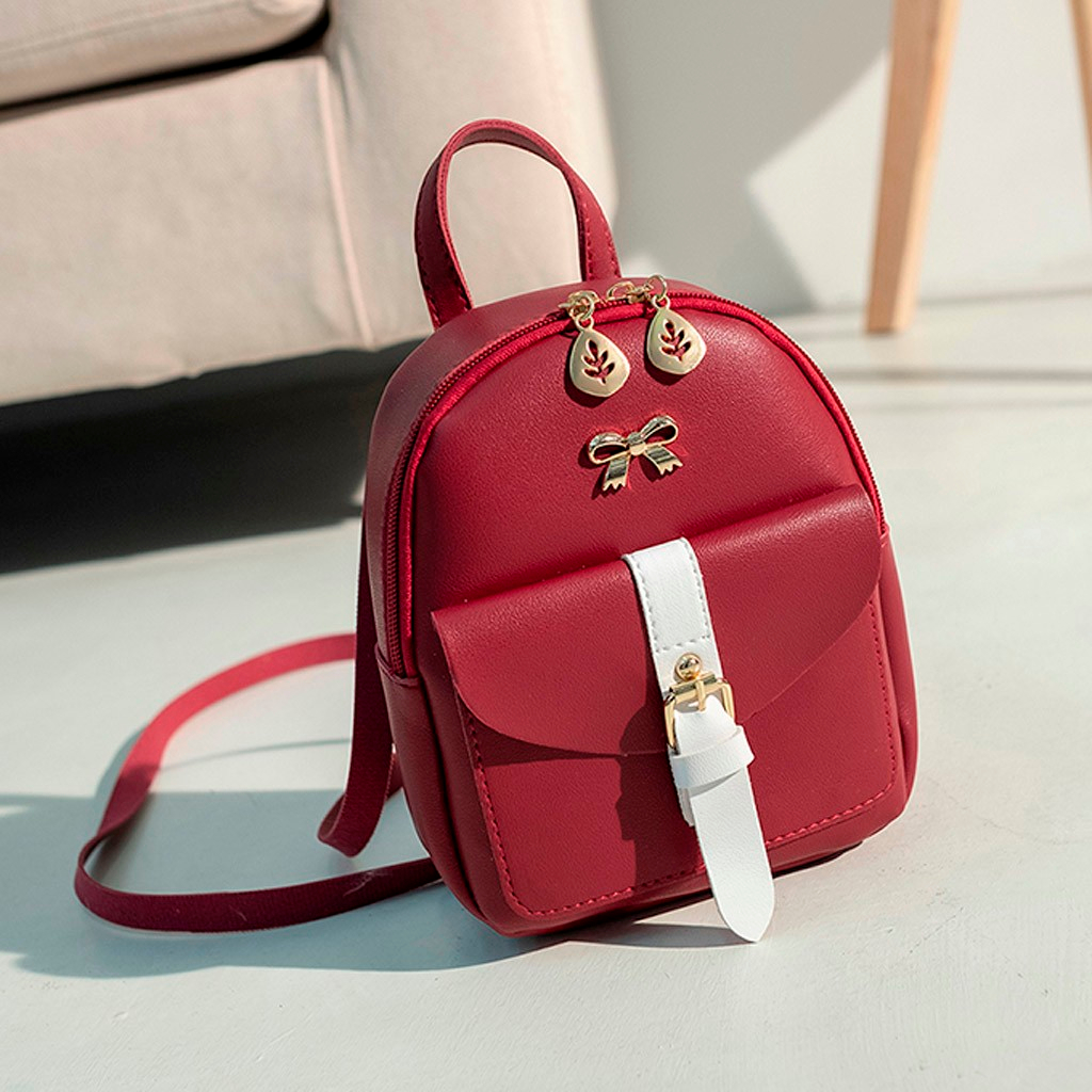 HWT05# Women's Mini Backpack Luxury PU Leather Kawaii Backpack Cute Graceful Bagpack Small School Bags for Girls Bow-knot Leaf Hollow