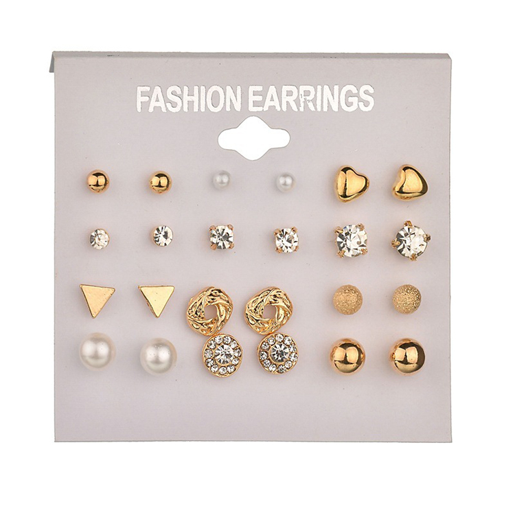 12 Pairs/Set Exquisite Gril Earrings Heart-Shape Diamond Pearls Ear Studs Women Jewellery Kit  Gift Jewelry 