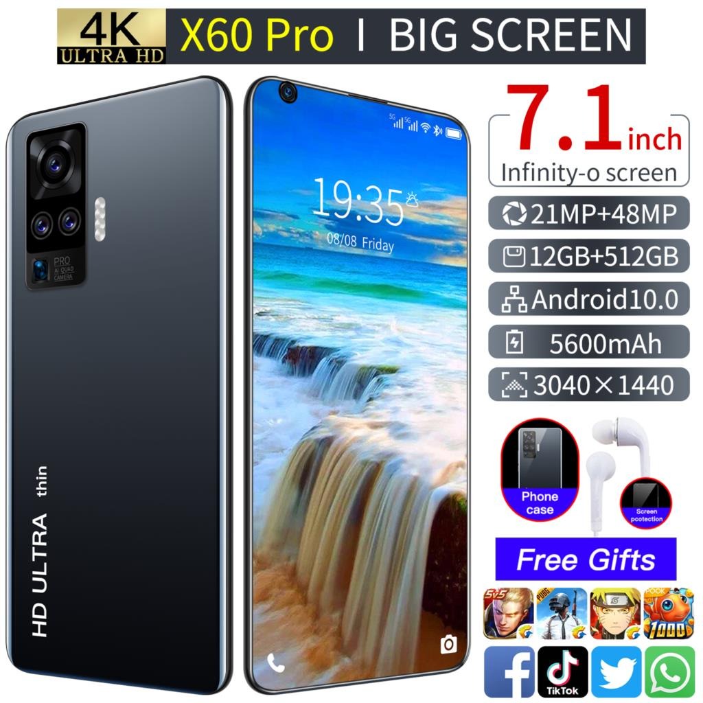 X60 Pro Global Version Smartphone 7.1inch MTK6799 10-Core Android Smartphones Cellphones 5600mAh Large Capacity Mobile Phone