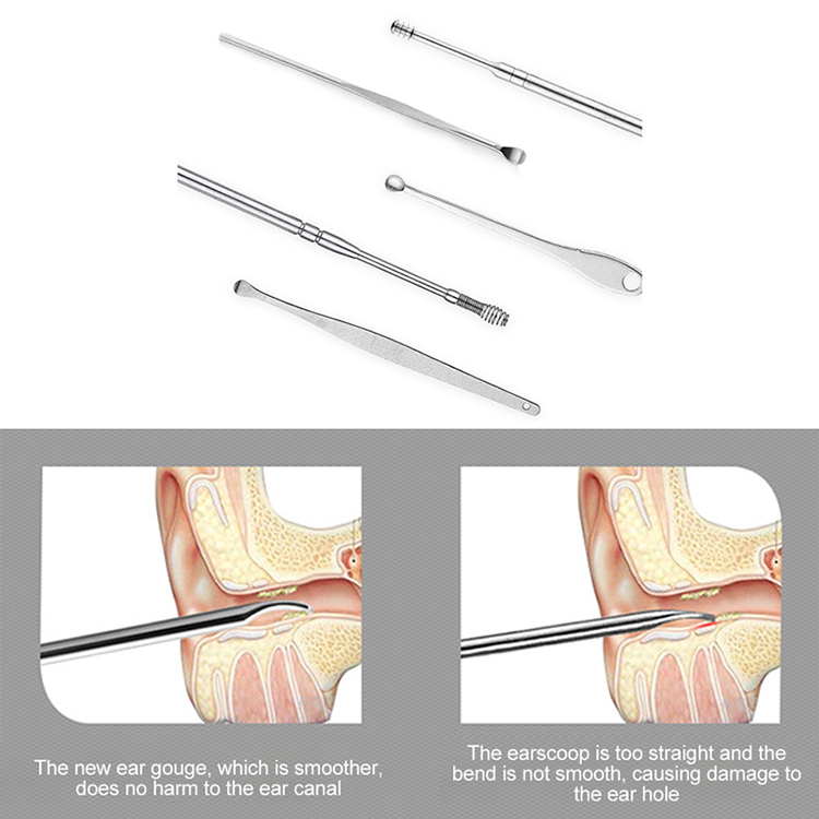7Pcs/set Ear Wax Pickers Stainless Steel Earpick Wax Remover Curette Ear Pick Cleaner Ear Cleaner Spoon Care Ear Clean Tool 