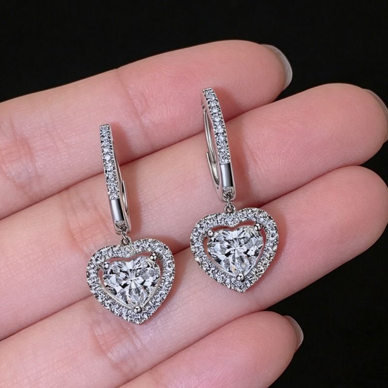 Minimalist Double Halo Heart Zircon Dangle Hoop Earrings Elegant Face Slimming Silver Alloy Drop Earrings Versatile Sweet Lady Statement Ear Jewelry Sparkly Full Paved Crystal Pendant Earrings For Daily Dating Wedding Party Women Fashion Jewelry Gift
