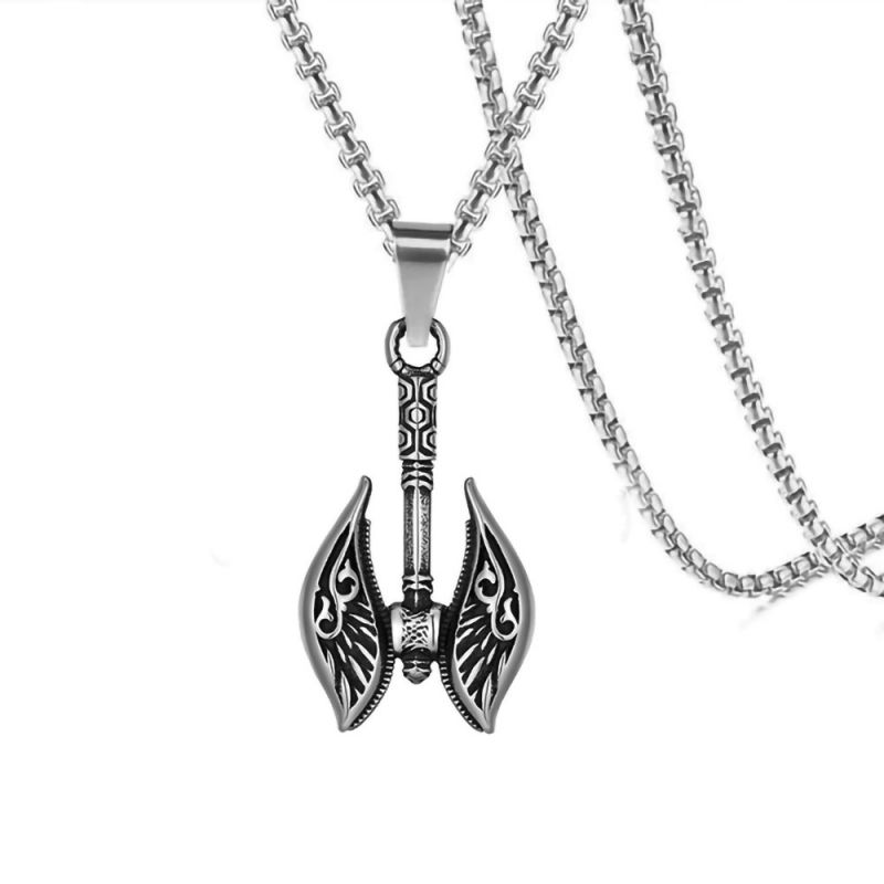 Necklace ，Titanium steel necklace, double axe Viking necklace, Gothic axe, pendant necklace