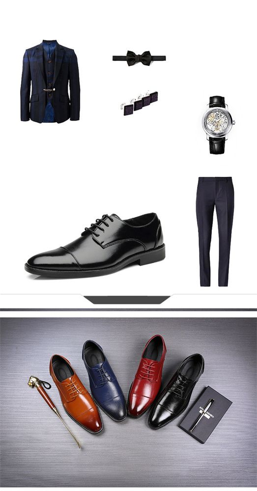 Spring new pointed-toe lace-up business formal leather shoes for men, British Brock cross-border men's shoes, wedding shoes