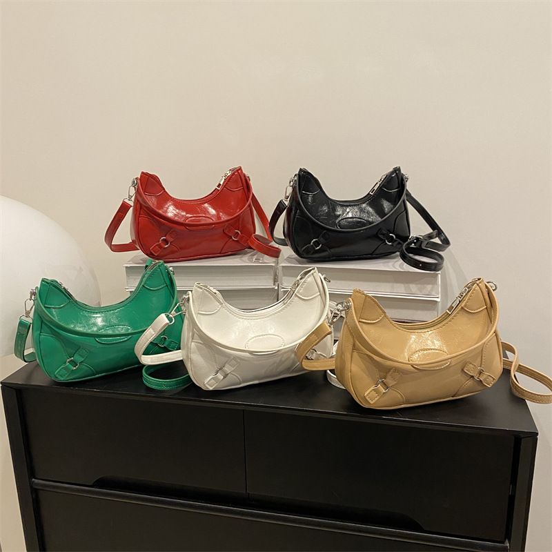 RY4399 Pure Color PU Leather Handbags Ladies Dumpling-shaped Underarm Bags Women Fashion Bright Small Shoulder Bag