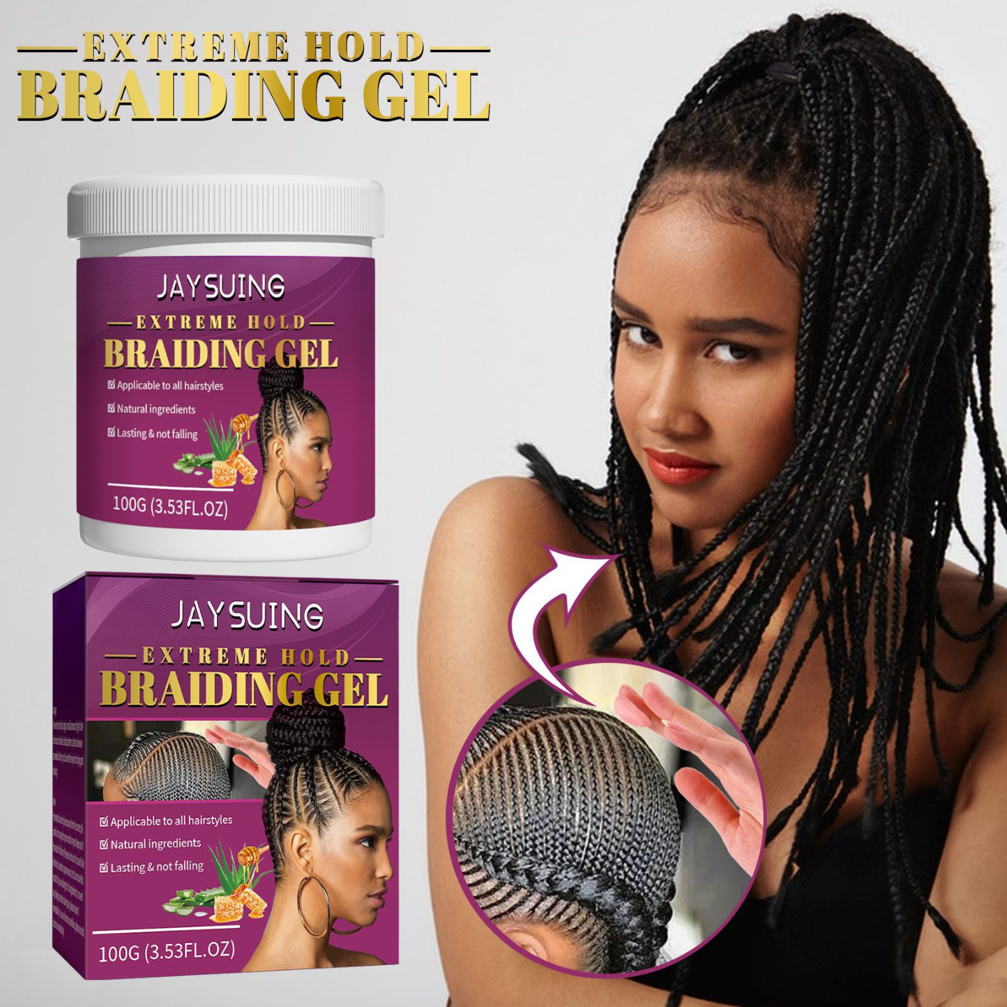 Jaysuing Hair Styling BRAIDING Gel Strong Extreme Hold Dreadlocks Styling Gel Long-lasting Reduce Hair Damage Hydrating Styling Shine Wax