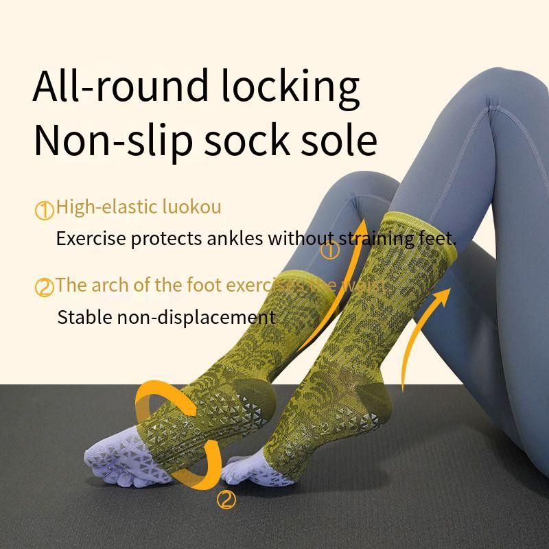 Women Mid Calf Five Toe Yoga Socks Combed Cotton Spandex Silicone Triangle Non Slip Grip Split Toe Pilates Training Socks Breathable Warm Mid Tube Anti Fall Quiet Jump Fitness Dance Workout Indoor Sport Socks One Size Fit EU35-40 4 Contrast Color Options
