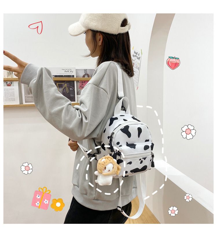 6821 Fashionable Cow Milk Print Students Small School Backpack Women Canvas Schoolbag Comfortable Leisure Teenage Shoulder Bag