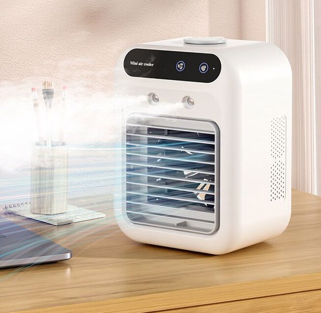 Portable Air Conditioners, USB Personal Mini Air Conditioner with 3-speed, Evaporative Air Cooler with Touch Screen, Portable AC unit Fan for Room, Tent, Bedroom, Car, RV, and Camping, Up and down speed adjustment + 9-blade spiral [strong wind] + double-head spray + charging and plugging, Mini Portable Rechargeable Air Conditioner Conditioning Fan Portable Low Noise