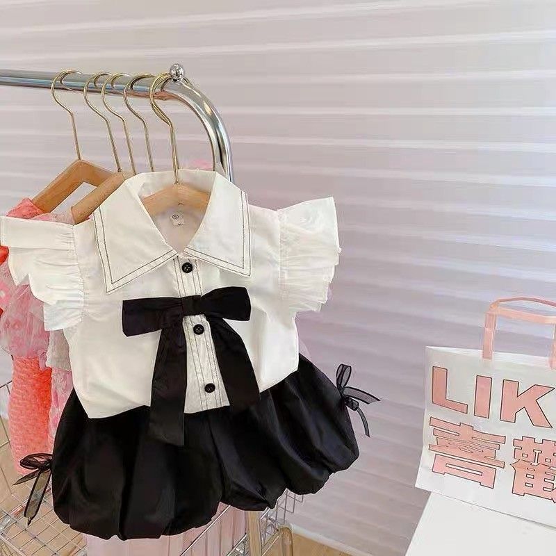 Baby girl Korean version of foreign style lapel sweet two-piece set 96919